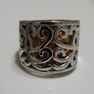 Brighton Elegant Silver and Gold Heart Filigree Ring